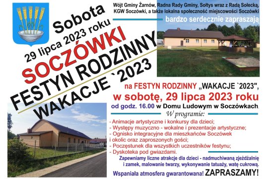 Festyn Rodzinny „Witajcie Wakacje 2023” w Soczówkach