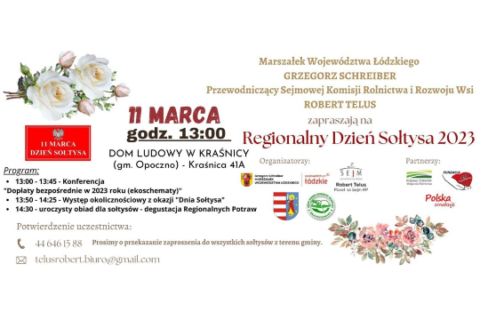 Zaproszenie na Regionalny Dzień Sołtysa 2023 w Kraśnicy
