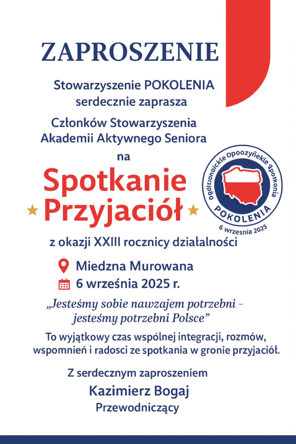 Ogólnopolskie Spotkanie Stowarzyszenia POKOLENIA - plakat