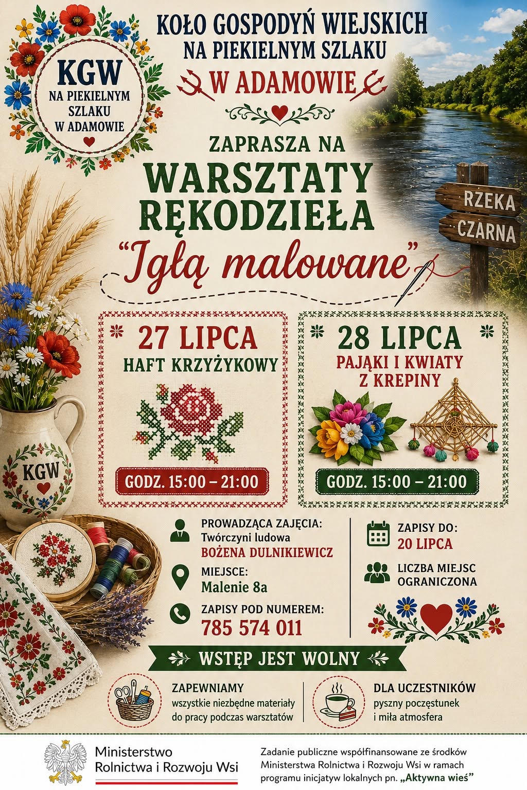 Plakat warsztatów Igłą malowane